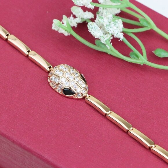 "Rose Gold Snake Head Bracelet with Sparkling Crystals, XPBL1030 - Picture 1 of 12
